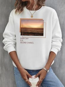 SHEIN LUNE Quần áo thể thao nữ Đồ họa Slogan Giải trí - trắng - Xem 1