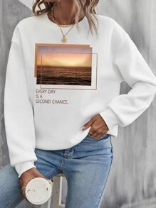 SHEIN LUNE Quần áo thể thao nữ Đồ họa Slogan Giải trí - trắng - Xem 4