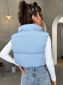 SHEIN x Carly Lawrence Muchica 拉鏈開襟抽繩兩面可戴羽絨背心大衣 - 藍色 - 查看 2