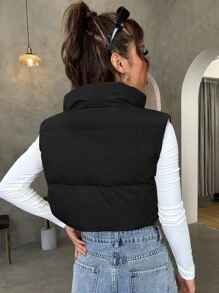 SHEIN EZwear Áo khoác Barn mùa đông có khóa kéo màu mơ dành cho nữ - màu đen - Xem 2