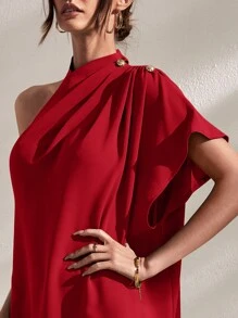 SHEIN Belle Burgundy Red One Shoulder Split Hem Dress - Burgundy - View 6