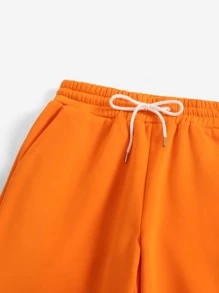 SHEIN PETITE 斜口袋抽繩衛褲 - 橘色 - 查看 4