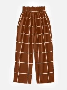 SHEIN LUNE Plus Grid Print Shirred Knot Front Pants - Burnt Orange - View 2