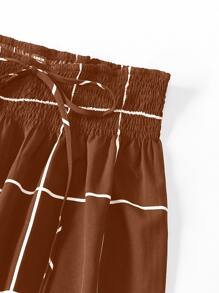 SHEIN LUNE Plus Grid Print Shirred Knot Front Pants - Burnt Orange - View 5