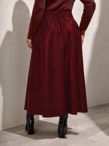 SHEIN Unity 大碼高衩PU皮革半身裙 - 紫紅色 - 查看 2