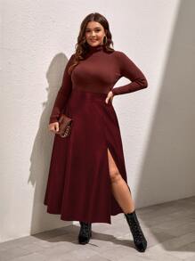 SHEIN Unity 大碼高衩PU皮革半身裙 - 紫紅色 - 查看 4