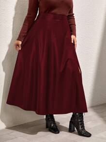 SHEIN Unity 大碼高衩PU皮革半身裙 - 紫紅色 - 查看 5