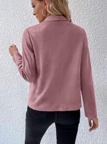 SHEIN Privé 大翻領開門襟仿麂皮夾克 - 藕粉色 - 查看 2