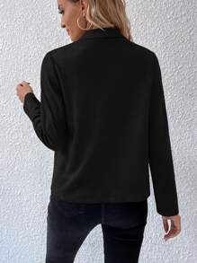 Calvaya Chaqueta con cuello de solapa y cierre delantero, mangas regulares con cremallera, bolsillos, ajuste regular para mujer, color negro liso, para uso casual diario - Negro - Ver 2