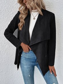 SHEIN Unity Waterfall Collar Zip Up Coat - Black - View 1