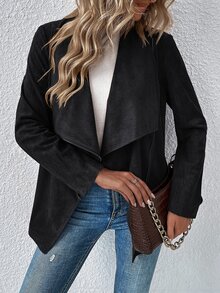 SHEIN Unity Waterfall Collar Zip Up Coat - Black - View 6