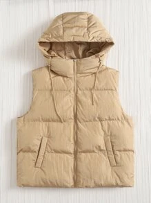 SHEIN EZwear Plus Drawstring Hooded Puffer Vest Coat
