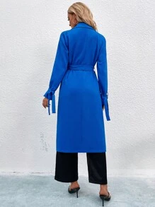 Knot Cuff Belted Coat - Blue - View 2