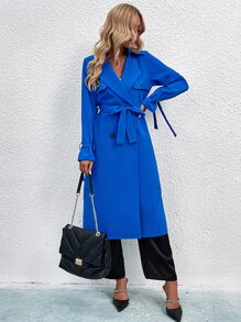 Knot Cuff Belted Coat - Blue - View 4