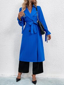 Knot Cuff Belted Coat - Blue - View 3