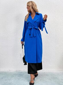 Knot Cuff Belted Coat - Blue - View 6