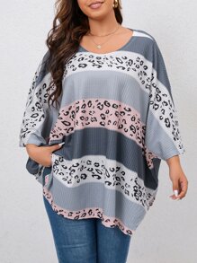 SHEIN LUNE Áo thun Plus size Khối Màu In hoa Báo Giải trí - Nhiều màu - Xem 1