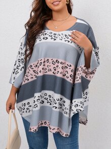 SHEIN LUNE Áo thun Plus size Khối Màu In hoa Báo Giải trí - Nhiều màu - Xem 3