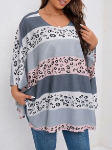 SHEIN LUNE Áo thun Plus size Khối Màu In hoa Báo Giải trí - Nhiều màu - Xem 4