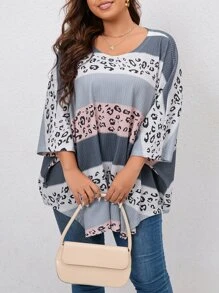 SHEIN LUNE Áo thun Plus size Khối Màu In hoa Báo Giải trí - Nhiều màu - Xem 5