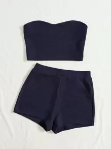 Soleia 條紋針織抹胸上衣和騎行褲 - 藏蓝色 - 查看 4