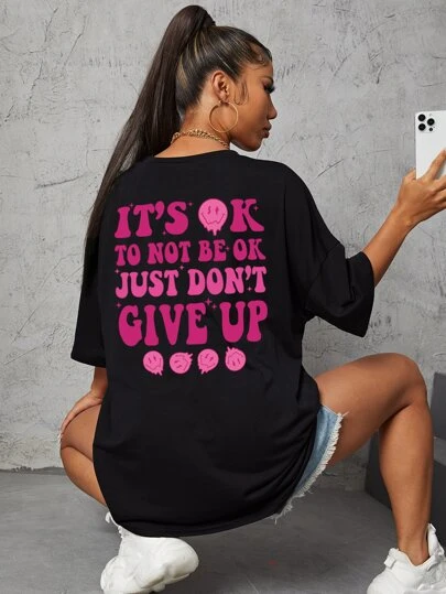 SHEIN Unity Expression & Slogan Graphic Drop Shoulder Tee Grafiska Tees Dam Toppar