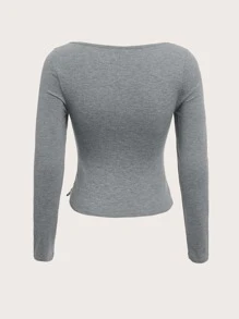 SHEIN ICON 頹廢搖滾前打結梯狀鏤空T恤 - 淺灰色 - 查看 2