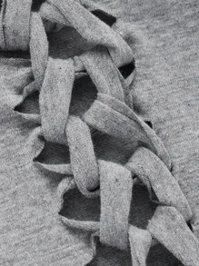 SHEIN ICON 頹廢搖滾前打結梯狀鏤空T恤 - 淺灰色 - 查看 4