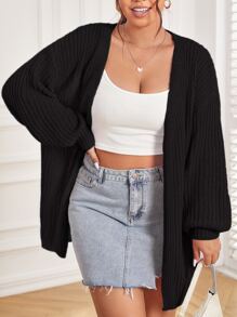 Flirla Plus Drop Shoulder Duster Cardigan - Black - View 2