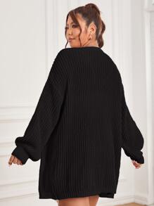 Flirla Plus Drop Shoulder Duster Cardigan - Black - View 4