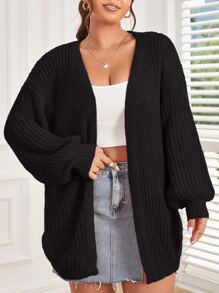 Flirla Plus Drop Shoulder Duster Cardigan - Black - View 5