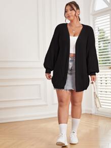 Flirla Plus Drop Shoulder Duster Cardigan - Black - View 6