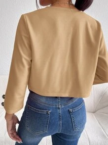 SHEIN Essnce 素色開門襟夾克 - 卡其色 - 查看 2