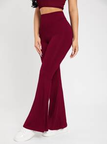 SHEIN PETITE 高腰喇叭褲 - 紫紅色 - 查看 3