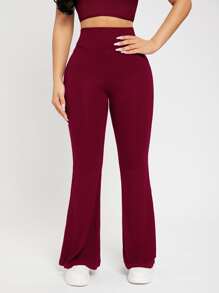 SHEIN PETITE 高腰喇叭褲 - 紫紅色 - 查看 5