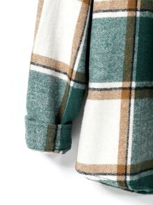ROMWE MEN Guys Plaid Print Drawstring Hooded Shirt Without Tee - Green - View 6