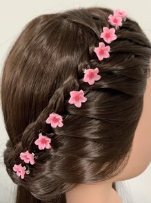 10入組女性樹脂花朵迷你髮夾,甜美時尚大學鮮活風格,適用於日常和旅行可愛 - 粉色 - 查看 1