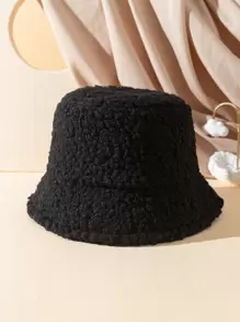 Solid Fuzzy Bucket Hat - Black - View 1