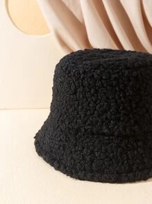 Solid Fuzzy Bucket Hat - Black - View 3