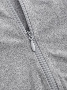 SHEIN EZwear Áo liền quần ôm nữ Dây kéo màu trơn Giải trí - Xám - Xem 3