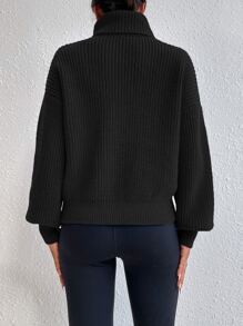 Chiquease Rib-Knit Turtleneck Drop Shoulder Sweater,Long Sleeve Tops