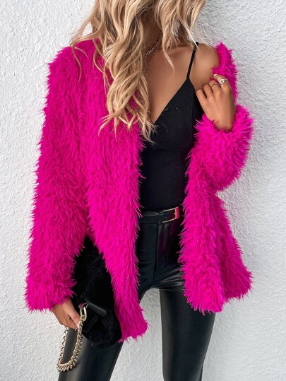 Ellegaria. Open Front Fuzzy Coat Fall Winter Cloth For Women