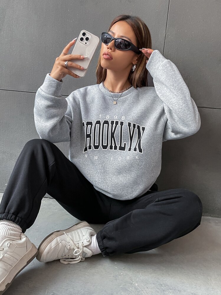 SHEIN Unity Letter Graphic Drop Shoulder Sweatshirt & Sweatpants - Multicolor - View 1