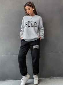 SHEIN Unity Letter Graphic Drop Shoulder Sweatshirt & Sweatpants - Multicolor - View 3