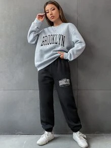 SHEIN Unity Letter Graphic Drop Shoulder Sweatshirt & Sweatpants - Multicolor - View 5