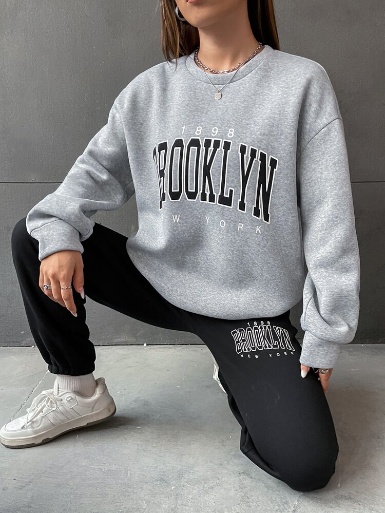 SHEIN Unity Letter Graphic Drop Shoulder Sweatshirt & Sweatpants - Multicolor - View 6