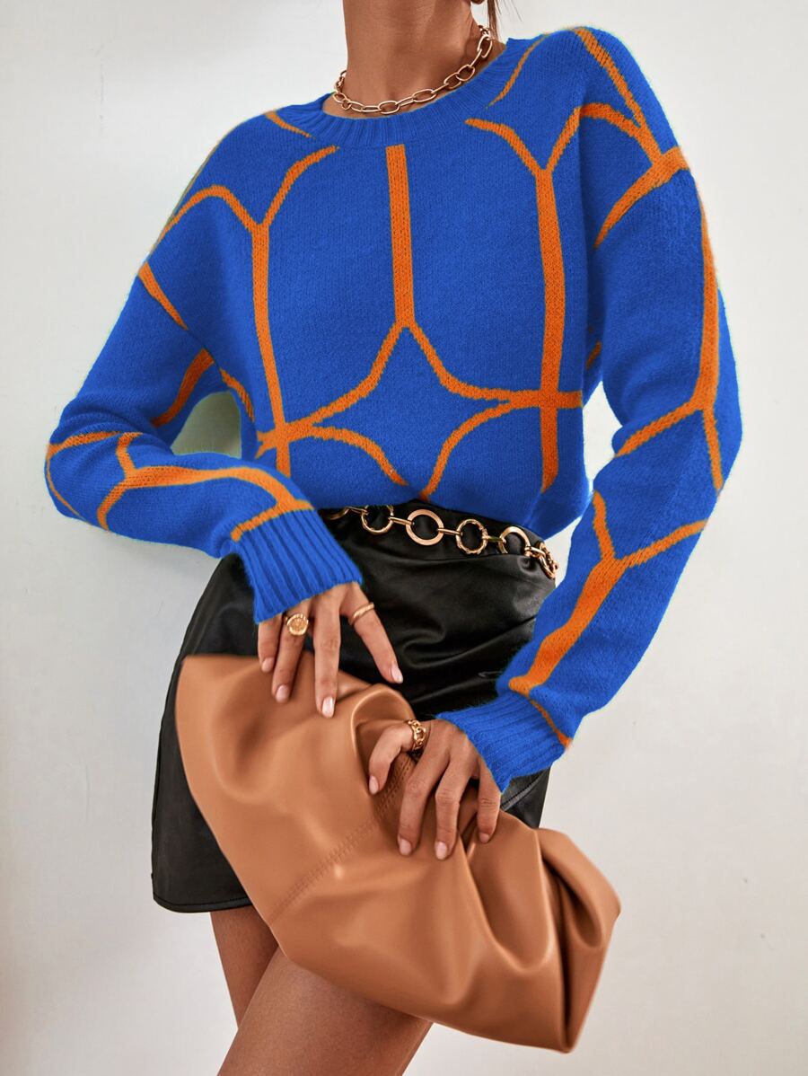 Chiquease Geo Pattern Drop Shoulder Jumper - Royal Blue - View 1
