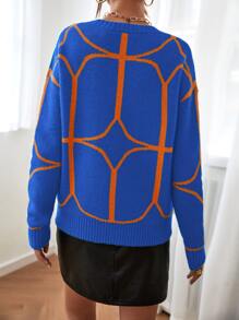 Chiquease Geo Pattern Drop Shoulder Jumper - Royal Blue - View 2