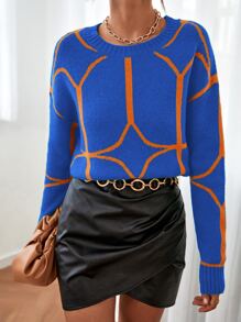 Chiquease Geo Pattern Drop Shoulder Jumper - Royal Blue - View 6