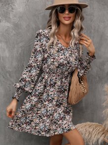 SHEIN LUNE Allover Floral Print A-line Dress - Multicolor - View 4